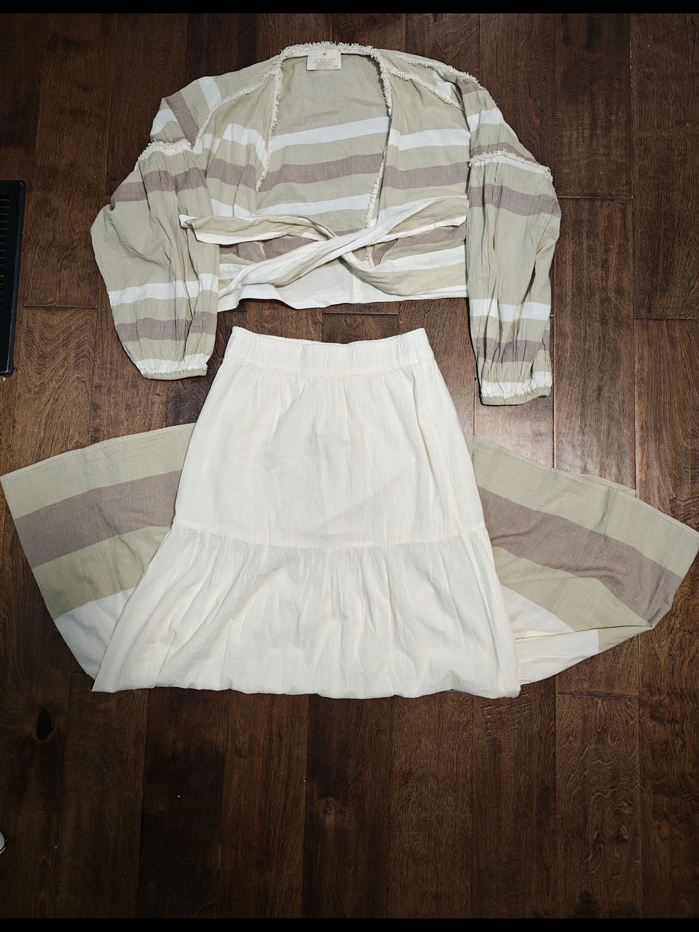 Cream Tiered Cotton Blend Skirt And Top